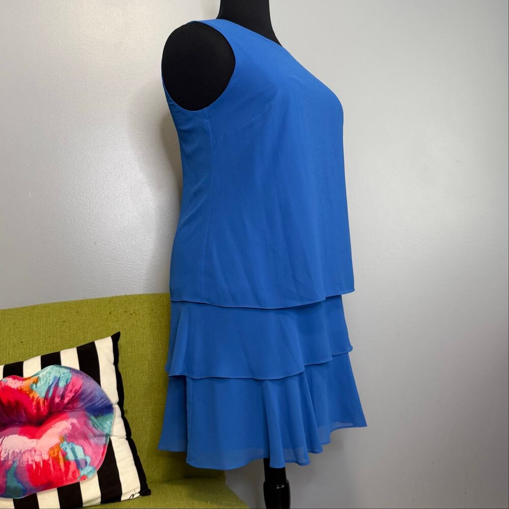 Ralph Lauren Blue Chiffon Tiered Sleeveless Cocktail Dress 16 - Picture 3 of 6